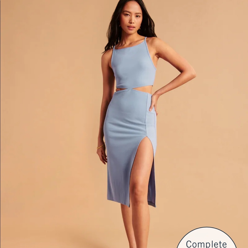 Abercrombie Boatneck Side Cut-Out Midi Dress Light Blue Size S